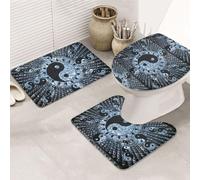 3 Pieces Bathroom Rug Set, Ultra Soft Non Slip Bath Rug and Absorbent Bath Mat, Ying Yang Diagram Bathroom Rugs,Tub, Shower