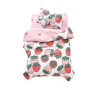 3 Pieces Bedding Set Duvet Cover Pillowcase Bedding Sheet Cotton, Children Toddler Cot Cartoon Strawberry Animal Lion Dinosaur Rocket Cosmos Car Duvet Cover with Zipper (White)