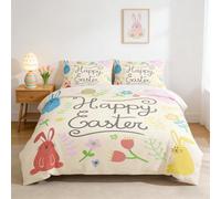 3 Pieces Bedding Sets Happy Easter Comforter Set Flower Rabbit Egg Printed Quilt Cover Set + 2 Pillowcase, for Kids Girls Boys Adult Room Decor Floral Comforter Cover Spring Gifts Quilt Cover (A#)