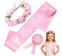 3 Pieces Big Sister Accessory Set, Big Sister Gifts Include Satin Sash, Promoted to Sisters 3-Piece Accessory Set for Baby Shower Parties, Family Celebrations Fancy Dress Ties & Sashes