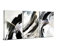 3 Pieces Black and White Wall Art Canvas Prints Abstract Pictures for Living Room Bedroom Decor Marble Textured Neutral Posters Watercolor Fluid Ink Wall Paintings Artwork Hallway Decorations 12x16"