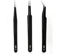 3 Pieces Black Tweezers for Crafting - Precision ESD Tweezer Set, Anti-Static Stainless Steel Modelling Tweezers for Electronic Device Repair