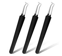 3 Pieces Blackhead Tweezer Stainless Steel Pimple Tweezers Extractor Tool for Remove Blackhead Zit Whitehead Pimple Bend Curved Tweezer Skin Blackhead Remover Tools (Black)