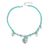 3 Pieces Bohemian Turquoise Set Turquoise Beads Pendant Necklace Vintage Turquoise Dangle Earrings, Stretchable Turquoise Bracelet for Women Statement Boho Ethnic Western Jewelry Set, 20.6+2.73 inch