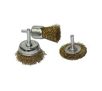 3 Pieces Brass Coated Wire Brush Wheel and Cup Brush Set with 6mm Shank,Coated Wire Drill Brush Set Perfect for Removal of Rust/Corrosion/Paint - Reduced Wire Breakage and Longer Life
