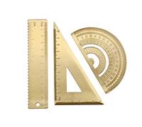 3 Pieces Brass Golden Triangle Ruler Protractor Straight Ruler Durable Retro Math Geometry Set Semicircle Protractor Triangular Ruler Square Drawing Tools for Students Architects Engineers