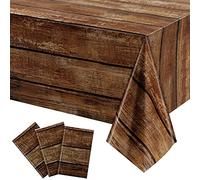 3 Pieces Brown Wood Grain Tablecloths Rustic Plastic Table Covers for Rectangle Table, Vintage Farmhouse Style Table Cloth Decorations for Western Barn Themed Birthday Wedding Party, 54 x 108 Inch