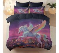 3 Pieces Brushed Microfiber 135 X 200 cm Duvet Cover Set, Super Soft Grey Reversible Design Zippered Comforter Cover, For The Adults Fantasy Stars Unicorns Theme Bedding, With 4 Corner Straps