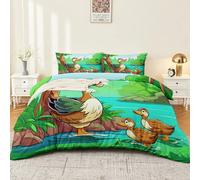 3 Pieces Brushed Microfiber 135 x 200 cm Duvet Cover Set, Super Soft Reversible Design Zippered Comforter Cover Color Suitable for adults and children Cartoon River Woods Animals Duck theme Bedding