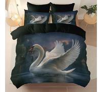 3 Pieces Brushed Microfiber 230 X 220 cm Duvet Cover Set, Super Soft Black Reversible Design Zippered Comforter Cover, For The Adults Animal Swan Lake Stars Theme Bedding, With 4 Corner Straps