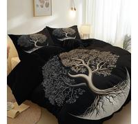 3 Pieces Brushed Microfiber 230 x 220 cm Duvet Cover Set, Super Soft Reversible Design Zippered Comforter Cover Black Suitable for adults and children Mystical Sacred Tree Of Life theme Bedding