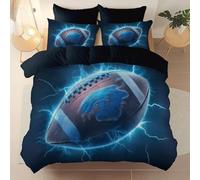 3 Pieces Brushed Microfiber 260 X 220 cm Duvet Cover Set, Super Soft Black Reversible Design Zippered Comforter Cover, For The Adults Sports Rugby Lightning Lion Theme Bedding, With 4 Corner Straps