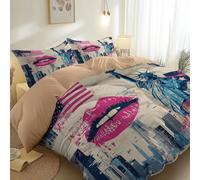 3 Pieces Brushed Microfiber 260 x 220 cm Duvet Cover Set, Super Soft Reversible Design Zippered Comforter Cover Apricot Suitable for adults and children Retro City Architecture Flags theme Bedding