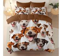 3 Pieces Brushed Microfiber Queen Duvet Cover Set, Super Soft Brown Reversible Design Zippered Comforter Cover, For the Adults Surrealism Animals Smile Dog theme Bedding, With 4 corner straps