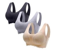 3 Pieces Camisole Bras for Women Non Wired Bras Ladies Lace Bralettes Seamless Support Wireless Bra Comfort Soft Bralettes Sleeping Bra with Straps and Removable Pads Yoga Daily Wear