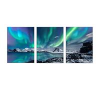 3 Pieces Canvas Prints Aurora Scenery Paintings Picture Farmhouse Wall Decor Nature Northern Light Posters Modern Artwork for Living Room Bedroom Office Home (Unframe, 20"×28"×3PCS (50×70cm×3PCS))