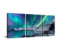 3 Pieces Canvas Prints Aurora Scenery Paintings Picture Farmhouse Wall Decor Nature Northern Light Posters Modern Artwork for Living Room Bedroom Office Home (Frame, 24"×36"×3PCS (60×90cm×3PCS))