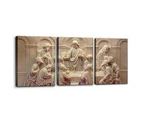 3 Pieces Canvas Wall Art Picture The Last Supper Sculpture Style Paintings on Canvas 12 Apostles Modern Artwork for Home Decor Framed Gallery-wrapped Stretched Ready to Hang - 12" x 16" x 3