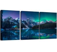 3 Pieces Canvas Wall Art Prints, Modern Picture Framed Aurora Artwork Paintings, Wooden Frame Canvas Wall Art, Natural Landscape Pictures Print on Canvas Framed Modern Artwork for Wall Decorations