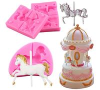 3 Pieces Carousel Horse Silicone Fondant Molds, 3D Merry-Go-Round Chocolate Lollipop Sugarcraft Gum Paste Mold for Boy Girl Baby Shower Carousel Party Cake Decorating Supplies Clay Resin Mould