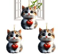 3 Pieces Cat Christmas Tree Ornament, Cute Acrylic Cat Pendant Christmas Decorations, Car Rearview Christmas Cat Charm Ornament, Cat Hanging Ornament Christmas Favors for Cat Lovers Friends Family