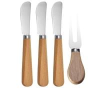 3 Pieces Cheese Knife and 1 Piece Cheese Fork, Cheese Knife, Butter Applicator, Wooden Handle Pizza Knife, Kitchen Utensils.