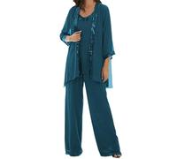 3 Pieces Chiffon Mother of The Groom Trouser Suits Womens Trouser Suits for Wedding Guest Teal Trouser Suit with Jacket 24