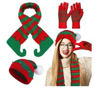 3 Pieces Christmas Hat Scarf and Gloves Set for Women Men UK Knitted Beanie Santa Elf Hat Plaid Neckerchief Winter Warm Jacquard Wool Knit Hats Scarf Gloves Christmas Set Xmas Outfit