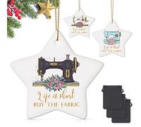 3 Pieces Christmas Sewing Machine Tree Ornament Ceramic Star Shape Ornament Hanging Gifts for Quilters Vintage Coworker Sewing Ornaments for Christmas Tree for Home Wall Window Cafe Decoration