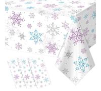 3 Pieces Christmas Snowflake Party Tablecloth Decorations,Plastic Purple and Blue Winter Wonderland Table Cover for Winter Christmas Birthday Holiday Party Decorations and Supplies,54x108 inch