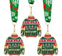 3 Pieces Christmas Ugly Sweater Medal Award, Christmas Neck Ribbon Medal Award Ugly Sweater Contest Party Medals for Parties Holidays Christmas Tree Ornament