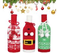 3 Pieces Christmas Wine Bottle Covers, Santa Pattern Wine Bottle Cover Christmas Sweater Wine Bottle Gift Bag for Xmas Dinner Party Table Decor (Snowflakes)