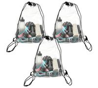 3 Pieces Clear Drawstring Gym Bags, 33 x 42 cm Adjustable PVC Transparent Waterproof Drawstring Bag, Clear Backpack for Swim Sports Event Bag Kids, Drawstring Rucksack for Travel, Beach and Shopping