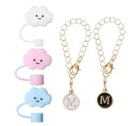 3 Pieces Cloud Silicone Straw Lids, 2 Pieces Letter M Pendant Accessories, Stanley Cup Straw Lids, Stanley Cup Accessories, Silicone Straw Stoppers