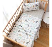 3 Pieces Cotton Toddler Sheet Set,Include Crib Fitted Sheet, Flat Sheet and Pillowcase, Cute Cartoon Baby Bedding Sheet & Pillowcase Sets for Boys and Girls (Animals)