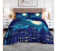 3 Pieces Coverless Duvet Double（200 x 200 cm）, City Under The Night Sky Print Soft Warm Microfibre Coverless Duvet Double Camping Summer Winter Washable Quilt Bedding with Pillowcases, Blue