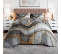 3 Pieces Coverless Duvet Euro Single, Simple Geometric Shapes Marble Texture Print Soft Warm Microfibre Coverless Duvet Double Camping Summer Winter Washable Quilt Bedding with Pillowcases, Grey