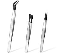 3 Pieces Craft Rubber Tipped Tweezers, PVC Silicone Coated Non Marring Tweezers Set for Crafts Stamps Beads Jewelry Tools (Black)