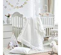 3 Pieces Crib Bedding Set Baby Ruffle Quilted Comforter with Fitted Sheet and Pillowcase - Cute Ruffled Shabby Chic Bedding Soft Blanket Design White
