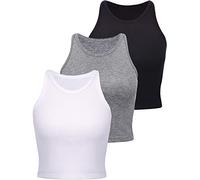 3 Pieces Crop Tops Racerback Crop for Women Crop Tank Workout Tops Cotton Basic Sports Crop for Lady Girls, Black, White, Light Grey, XXL