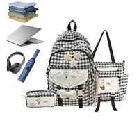 3 Pieces Cute Plaid Backpack Set - With Cute Pendants For Elementary, Mid
