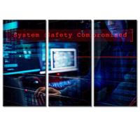 3 Pieces Cyber Attack Wall Art Hacker Hacking Data System Posters Wall Art for Living Room Cyber-Security Pictures Modern Artwork Print on Canvas Stretched and Framed Ready to Hang 60"Wx40"H