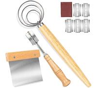 3 Pieces Danish Dough Whisk Bread Making Tools and Supplies, Professional Bread Dough Making Tools Made of Beechwood Handles and Stainless Steel, The Best Gift for Baking Enthusiasts, With 5 Blades