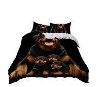 3 Pieces Dark Duvet Cover Set for Adults Animal Dog Rottweiler Soft Breathable Microfiber Bedding Set Double