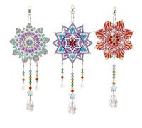 3 Pieces Diamond Painting Suncatcher Wind Chime Mandala Double Sided Crystal Gem Paint by Number Diamond Painting Hanging Ornament for Art DIY Window Home Garden (Stylish)