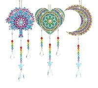 3 Pieces Diamond Painting Suncatcher Wind Chime Mandala Double Sided Crystal Gem Paint by Number Diamond Painting Hanging Ornament for Art DIY Window Home Garden (Classical)