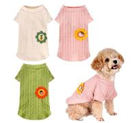 3 Pieces Dog Sweaters for Small Dogs Girl, Soft Puppy Knitted Sweater Cute Flower Patch Pullover Clothes Chihuahua,S