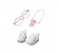 3 Pieces Doll Clothes Set Accessories, Mini Doll Canvas Sneakers Glasses Water Bottle Bag Decoration for 17cm Dolls, Mini Finger Shoes, Cute Outfit Clothing Accessory for 1st/2nd/3rd Gen Monsters Doll