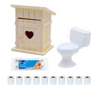 3 Pieces Dollhouse Bathroom Accessories, Miniature Dollhouse Toilets Wooden Dollhouse Furniture Gnome Accessory Set, Birthday Gifts for Girls Boys