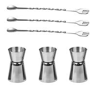 3 Pieces Double Jiggers&3 Pieces Stainless Steel Mixing Spoons, SourceTon 0.5/1 oz. Cocktail Bar Jiggers and 10 Inches Mixing Spoon with Garnish Fork Tip
